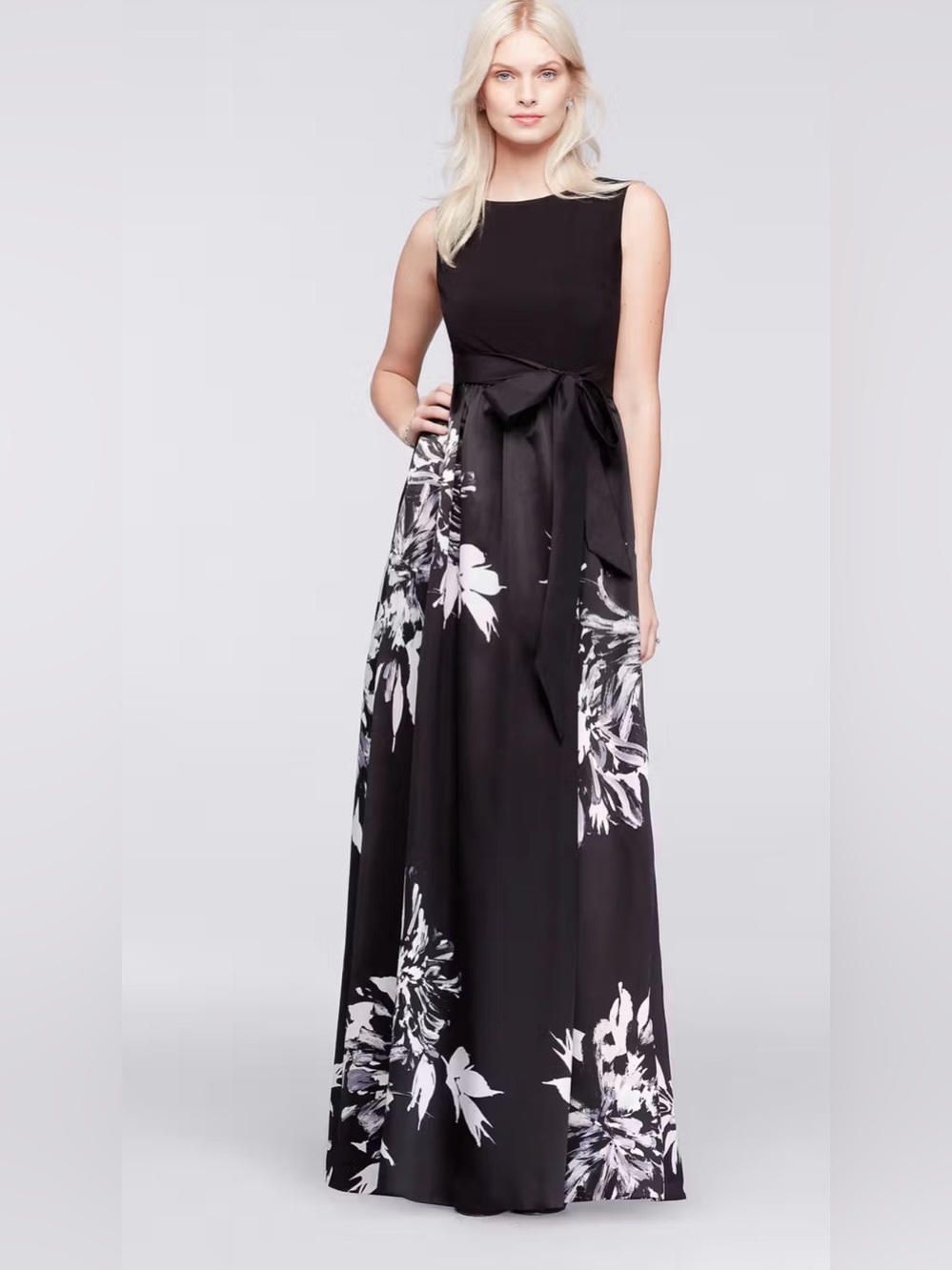 Ellen Tracy Floral A-Line Cocktail Evening Dress Black White Sz 10